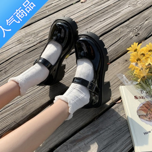 SUNTEK白色玛丽珍鞋女圆头厚底小皮鞋复古英伦风jk单鞋高跟女鞋大码鞋子