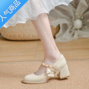 SUNTEK法式少女玛丽珍高跟鞋2023新款小众设计感3233码配裙子蝴蝶结单鞋