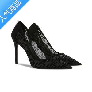 SUNTEK2023新款黑色法式蕾丝高跟鞋女细跟网面网纱透气尖头舒适百搭单鞋