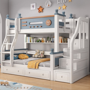 百冠环球 橡胶木儿童床实木双层床可储物高低子母床青少年上下铺床儿童家具