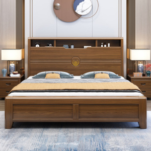 百冠环球 中式实木床1.5米双人床经济型现代简约1.8米大床储物高箱主卧婚床
