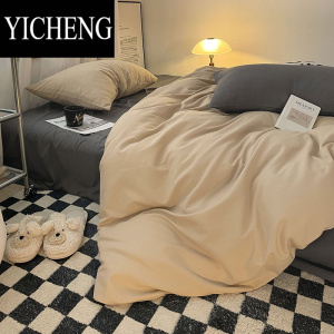 YICHENGins风简约复古水洗棉床笠四件套1.5m1.8被套学生床三件套