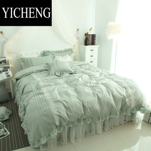 YICHENG韩式纯色蕾丝公主风四件套1.5/1.8m床上用品双人床裙被套