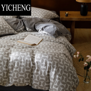 YICHENG双层纱床上四件套100复古被套床品北欧风床单三件套床笠4