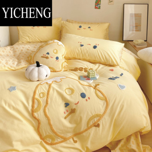 YICHENG夏季水洗棉床上四件套100儿童床品卡通宿舍被套床单床笠4