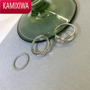 KAMIXIWA三件套戒指女ins潮复古小众设计轻奢时尚金属简约指环网红食指戒