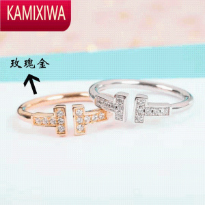 KAMIXIWA双T开口戒指女小众设计轻奢玫瑰金白贝母镶钻个性白金指环