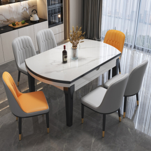 庄子然岩板餐桌椅组合家用现代简约轻奢伸缩折叠小户型可变圆桌饭桌