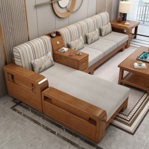 月影梳桐实木沙发组合现代中式简约小户型储物经济型客厅夏冬两用木质家具