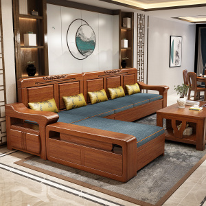 月影梳桐胡桃木现代新中式实木沙发组合客厅小户型冬夏两用储物全实木家具