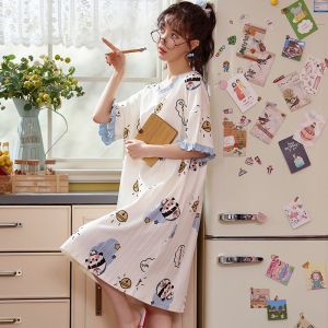 女士睡衣裙夏季薄款裸感睡裙子长款宽松大码外出夏天