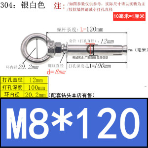 304不锈钢膨胀螺丝M6M8M10M12带环挂钩带圈加长万能吊环膨胀螺栓