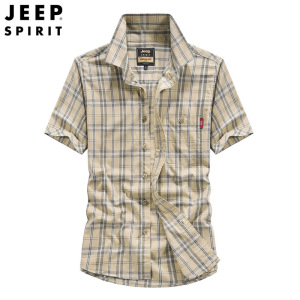 JEEP SPIRIT吉普夏季新款短袖衬衫男式商务休闲青年格子半袖上衣