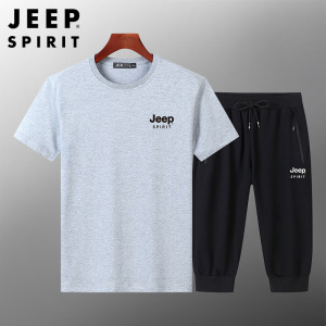 JEEP SPIRIT夏季薄款套装男短袖T恤宽松休闲短裤两件套90106167