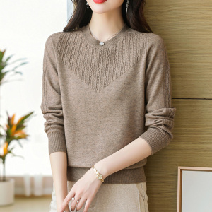 恒源祥新款秋冬100%纯羊毛衫女士圆领中年妈妈宽松内搭毛衣打底衫