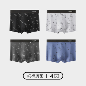 花花公子纯棉男士内裤全棉抗菌透气男生平角四角短裤男式2024新款