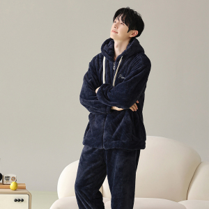 花花公子情侣款睡衣珊瑚绒男女秋冬季加绒保暖休闲家居服长袖套装