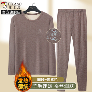 啄木鸟含羊毛蚕丝保暖内衣男套装加绒德加厚发热防寒秋衣裤2024冬
