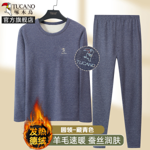 啄木鸟含羊毛蚕丝保暖内衣男套装加绒德加厚发热防寒秋衣裤2024冬