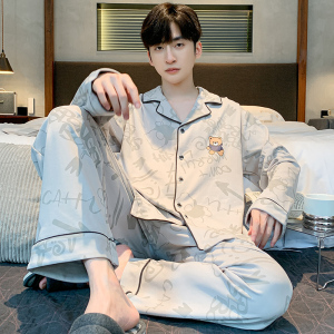 纯棉睡衣男士长袖2025新款春秋款家居服男款青少年套装秋冬季