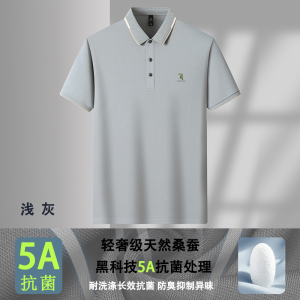 [5A抗菌+桑蚕丝]啄木鸟短袖T恤翻领男士2025夏季爸爸polo衫父亲