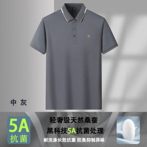 [5A抗菌+桑蚕丝]啄木鸟短袖T恤翻领男士2025夏季爸爸polo衫父亲
