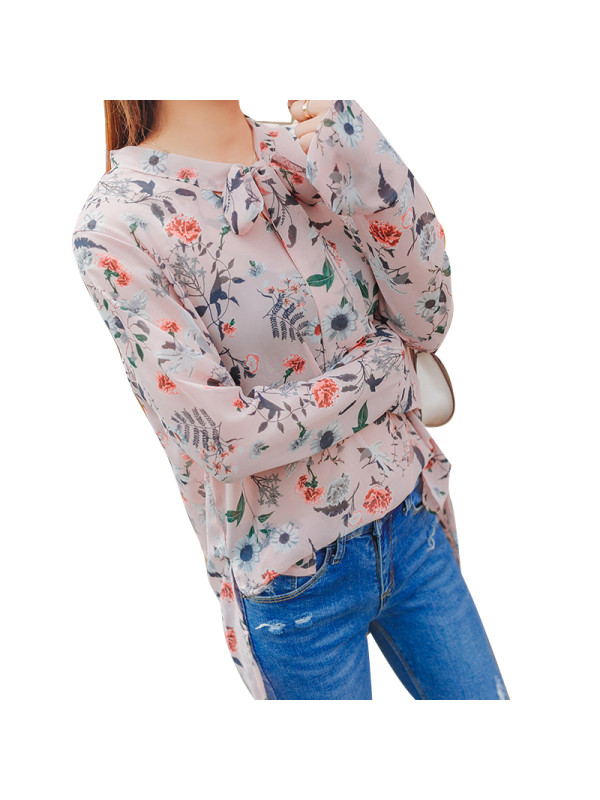 maggiequeen韩版2017新品繁华盛开飘带雪纺衬衫8127-c178-p40