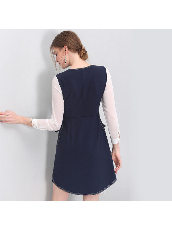 luxlead洛诗琳2017年春装新品时尚拼接百褶九分袖连衣裙lcdr370285