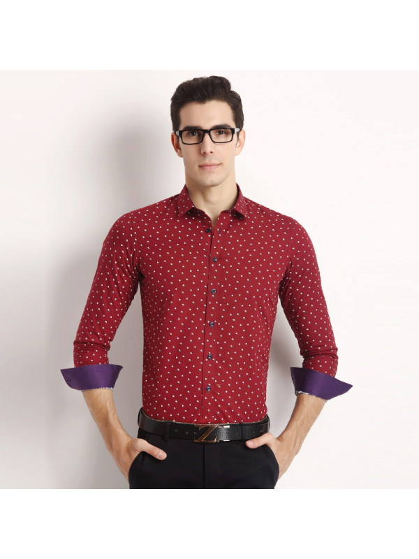 衬衫长袖方领红色三角形装饰修身 相思鸟(xiangsiniao)男士衬衫【价格